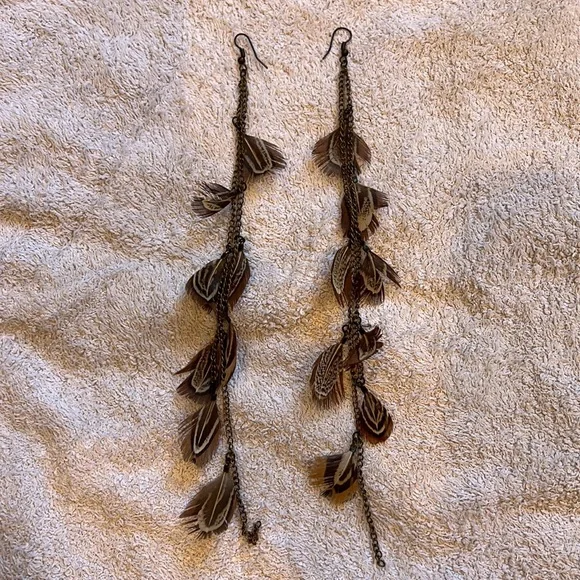 Long Feather and Chain Earrings - Picture 1 of 3